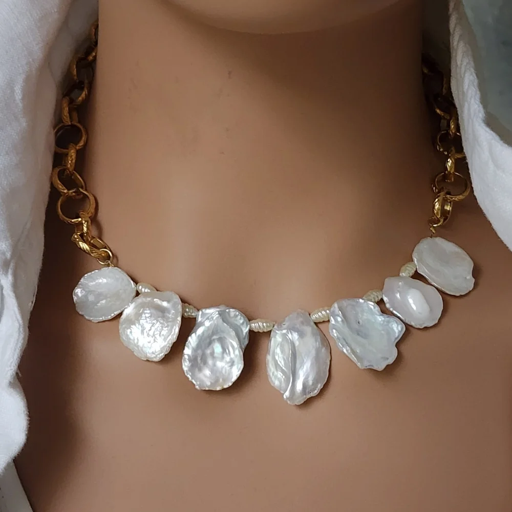 Cult Gaia Genuine Pearls 14K Gold plated Necklace Real Raw Coin Pearls